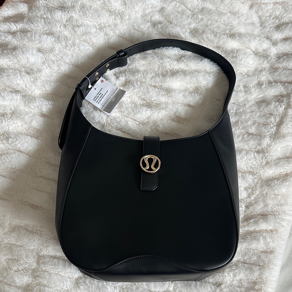 Lululemon Black Shoulder Bag Gold Logo ✨ Minimal Structured Bag